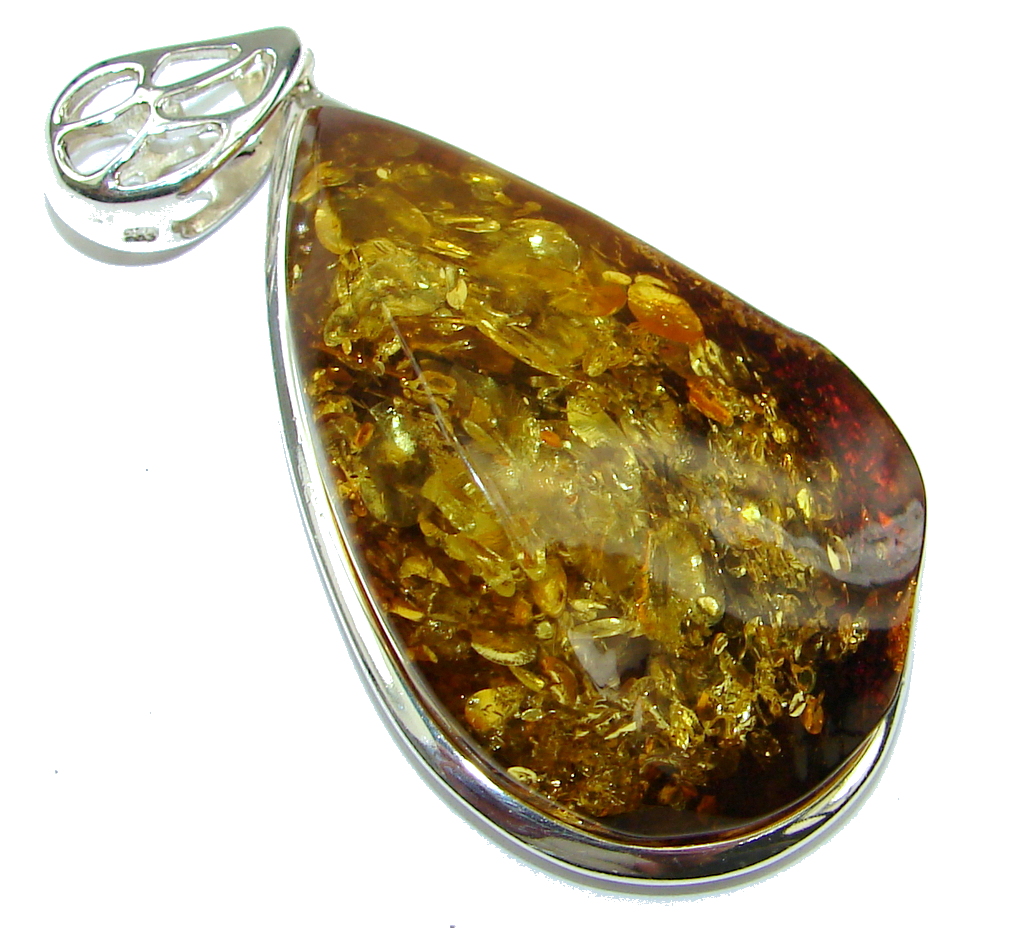 Exclusive! AAA Baltic Polish Amber Sterling Silver Pendant