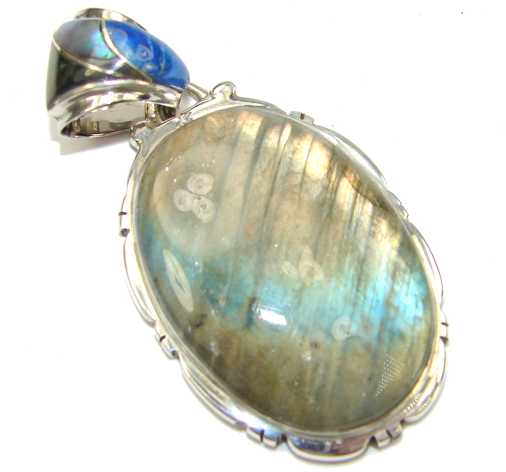 Perfect Match Blue Labradorite inlay Lapis Lazuli Sterling Silver Pendant