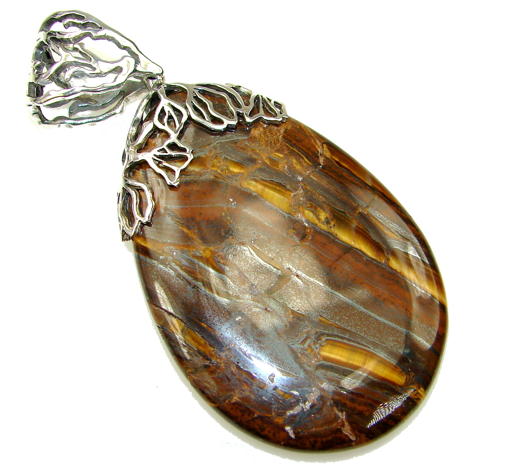 Huge Amazing AAA Golden Tigers Eye Sterling Silver Pendant