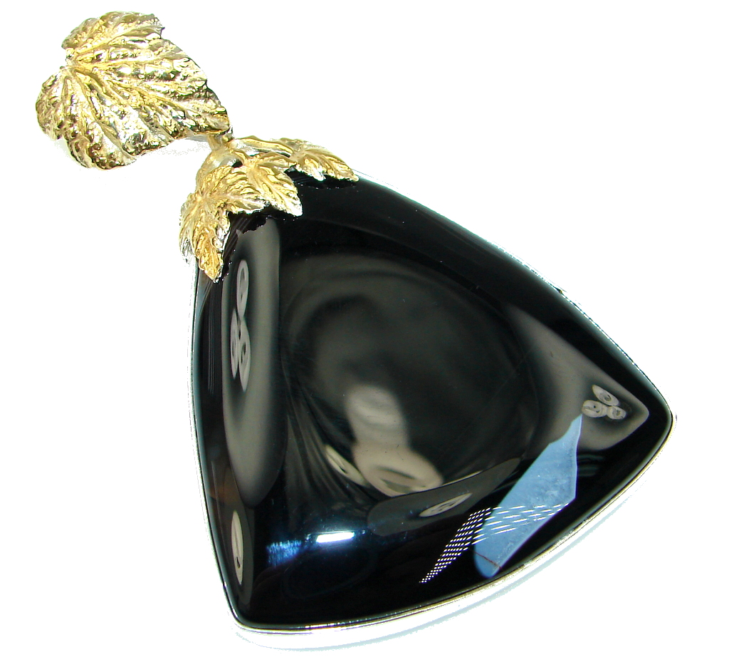 Giant AAA Black Onyx Two Tones Sterling Silver Pendant