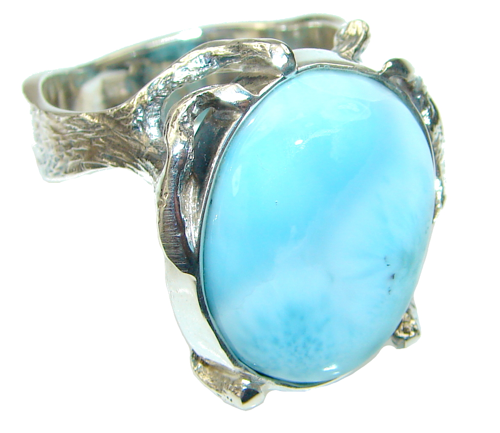 Natural AAA Blue Larimar Sterling Silver Ring s. 8 3/4