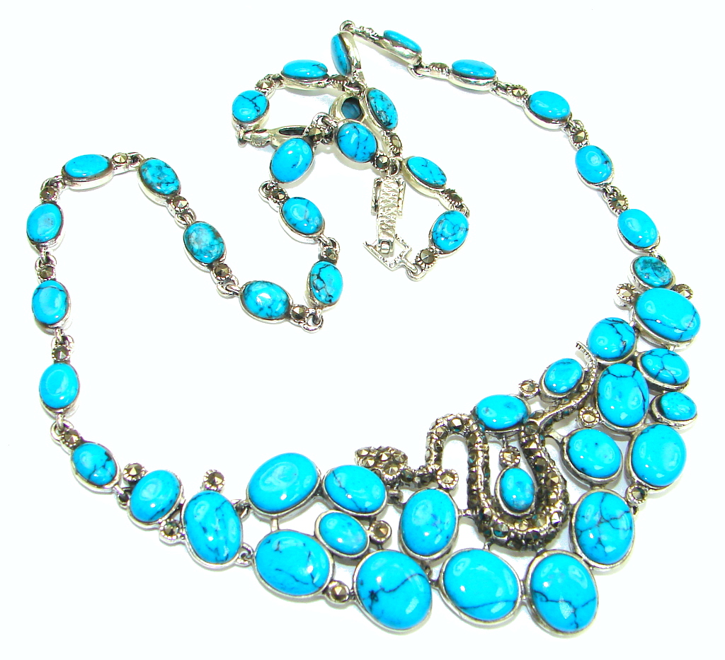 Outstanding Stabilized Turquoise Spinel Sterling Silver necklace