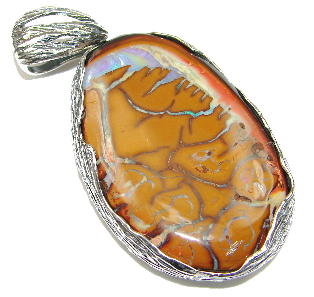 Top Quality AAA+ Australian Boulder Opal Sterling Silver Pendant