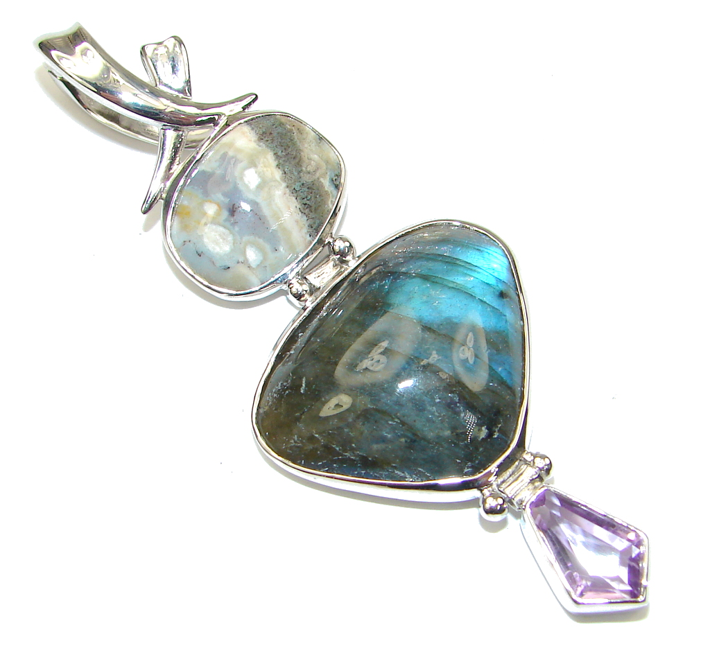 Exclusive Design! Blue Labradorite Sterling Silver Pendant