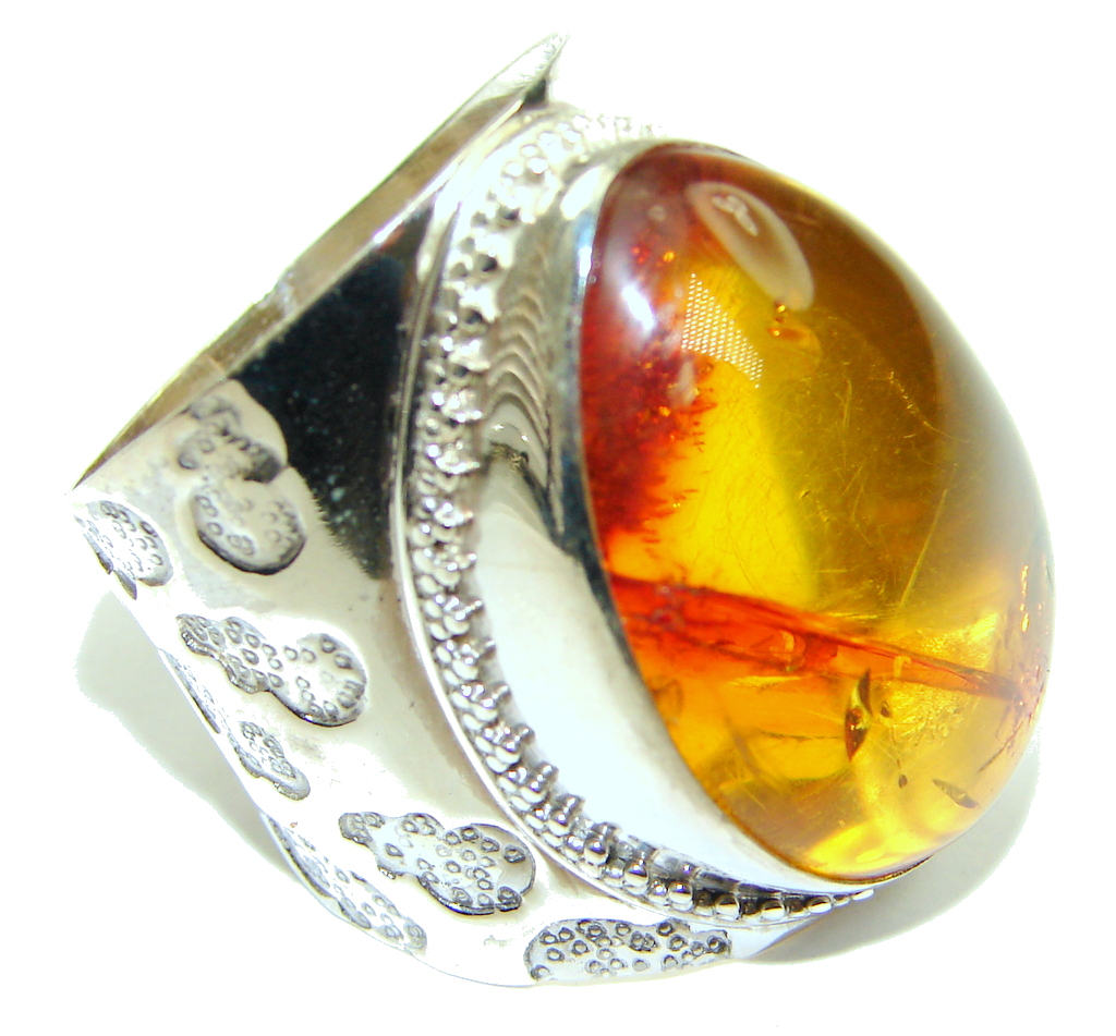 Huge Natural AAA Baltic Polish Amber Sterling Silver Ring s. 11
