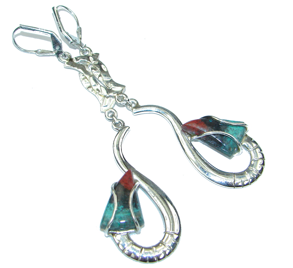 Long! Red Sonora Jasper Sterling Silver Earrings / Long