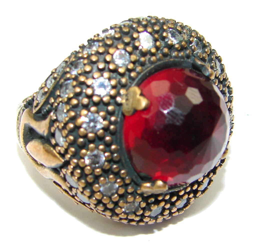 Exclusive! Victorian Style Red Ruby Quartz Sterling Silver Ring s. 7 3/4