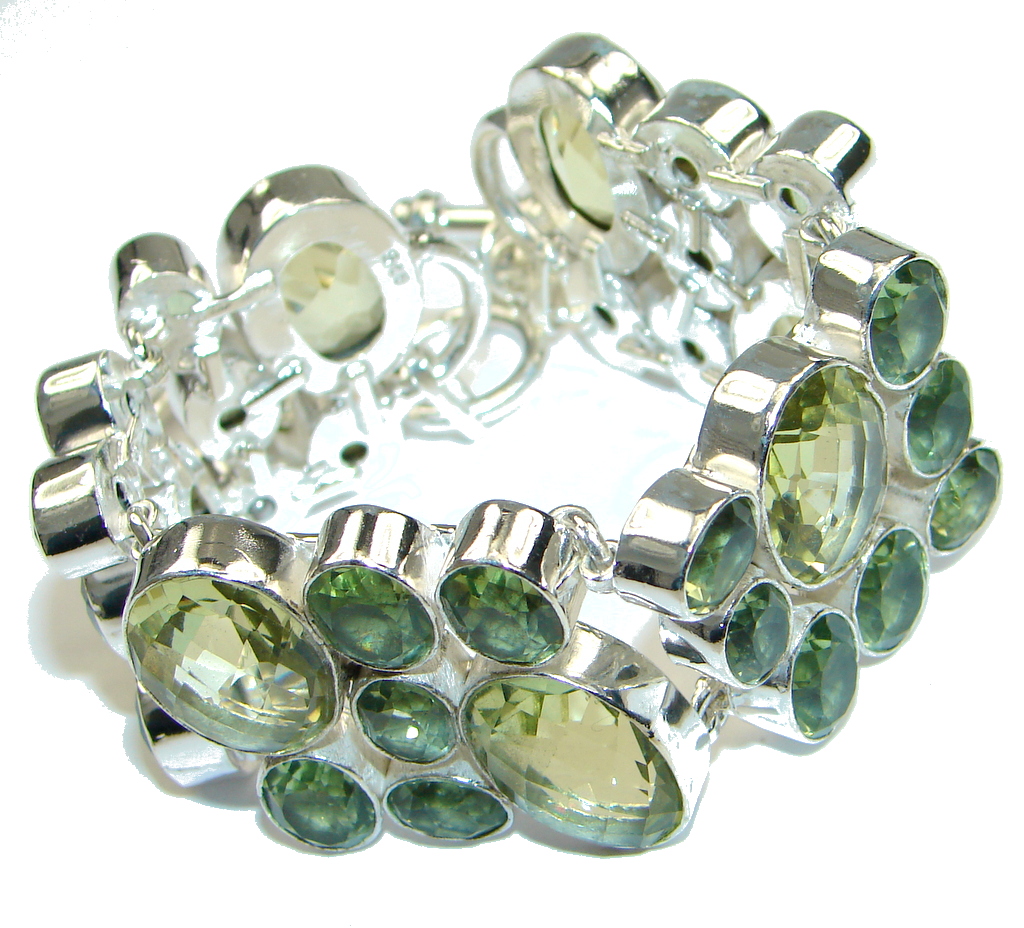 Passion Green Lemon Citrine Quartz Sterling Silver Bracelet