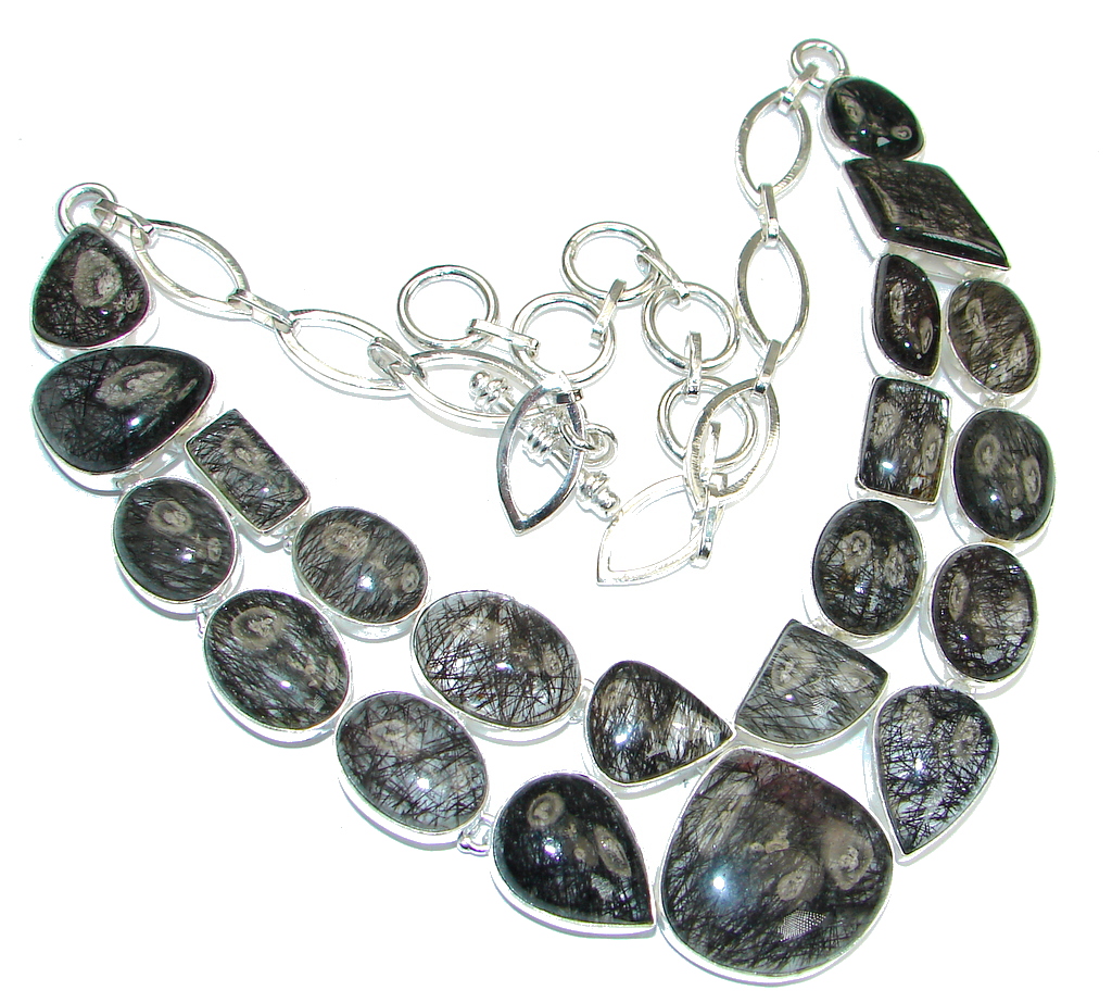 Natural Beauty! Black Tourmalinated Quartz Sterling Silver necklace