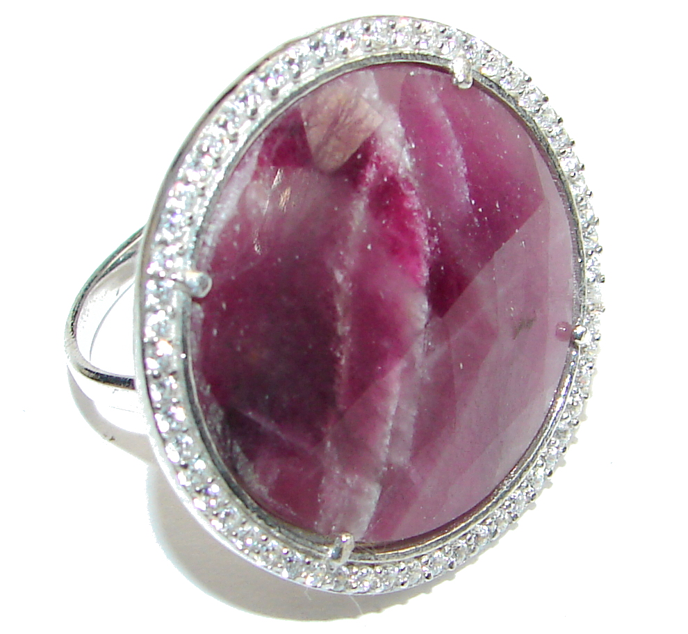 Love's Light! Untreated Pink Ruby & White Topaz Sterling Silver Ring s. 8 1/2