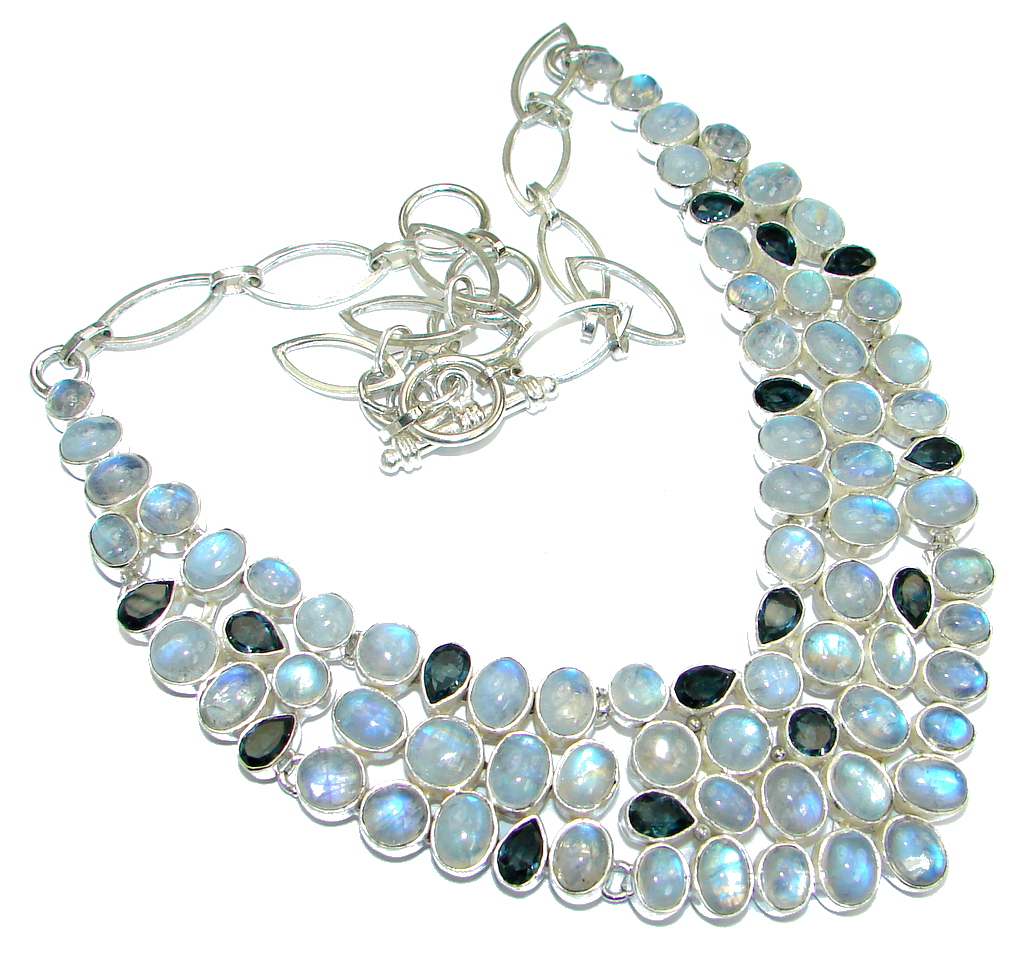 Secret Beauty! White Fire Moonstone Sterling Silver necklace