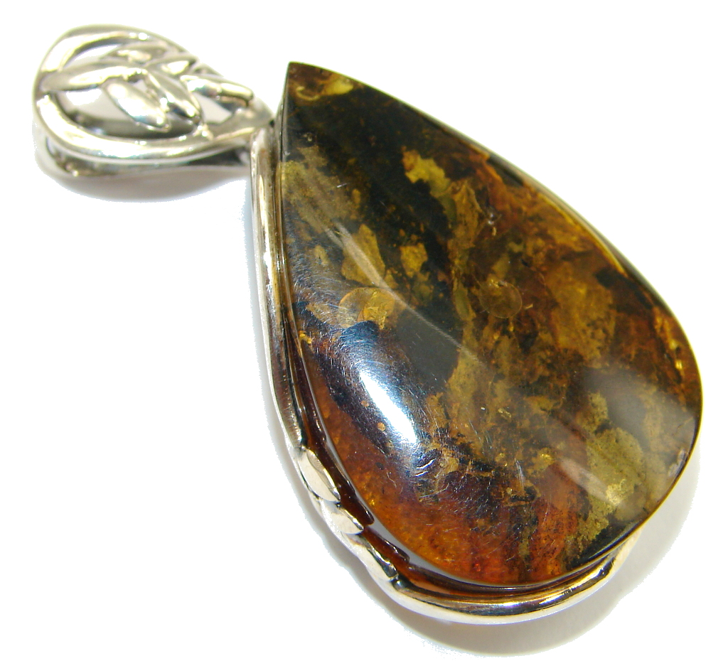 Fantastic Design! Baltic Polish Amber Sterling Silver Pendant