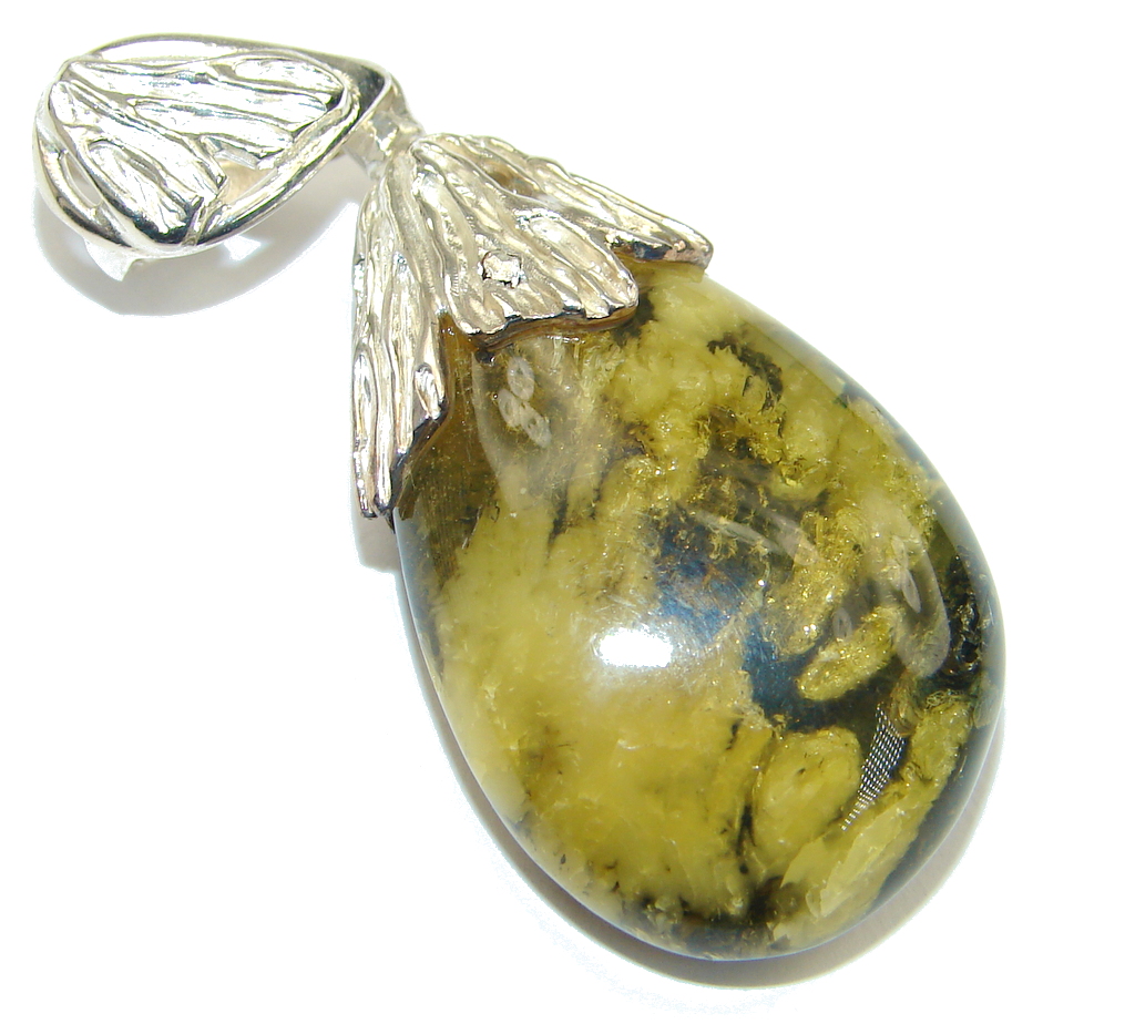 Awesome Green Baltic Polish Amber Sterling Silver Pendant