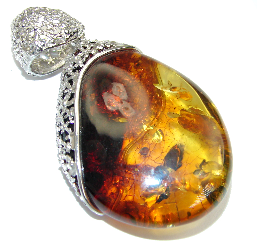Perfect Gift! AAA Baltic Polish Amber Sterling Silver Pendant