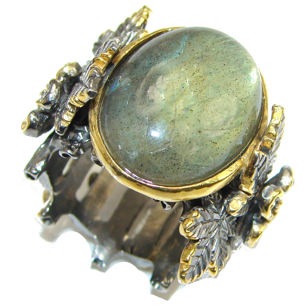 Incredible Style! AAA Labradorite, Gold Plated, Rhodium Plated Sterling Silver Ring s. 8 1/4
