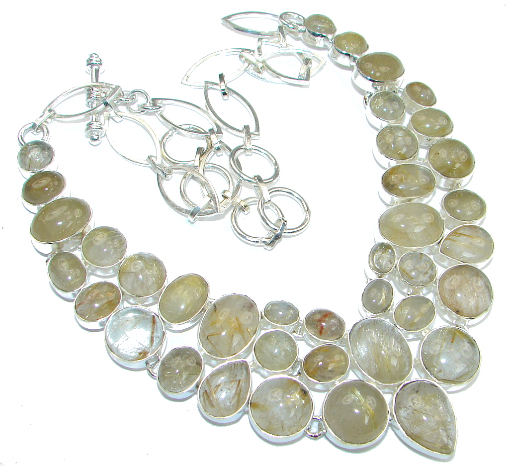 Perfect Design! Golden Rutilated Quartz Sterling Silver necklace