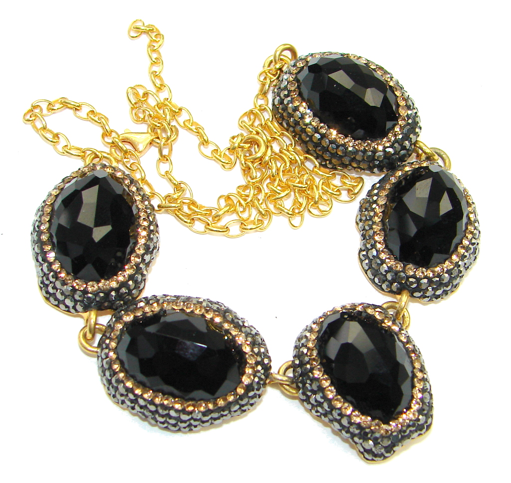 Victorian Style! Created Black Sapphire & Maracsite Sterling Silver Necklace