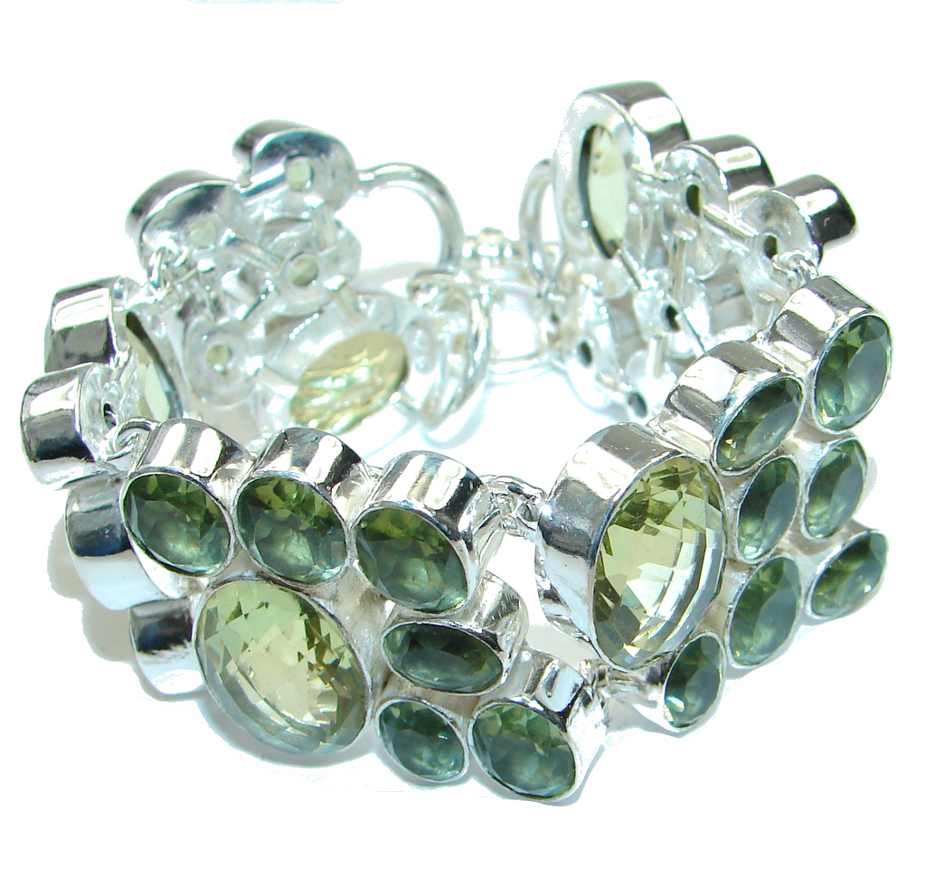 Secret Green Lemon Citrine Quartz Sterling Silver Bracelet