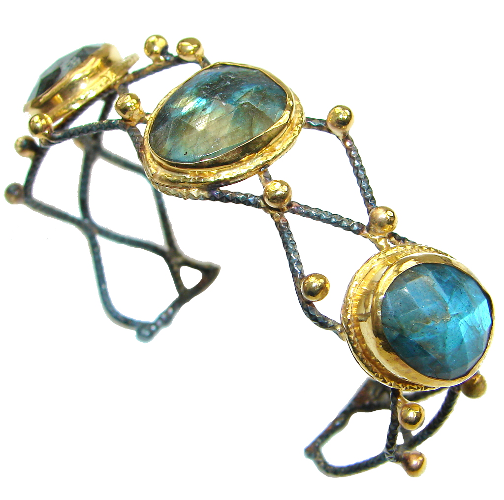 Beautiful Shimmering Blue Labradorite Sterling Silver Bracelet / Cuff