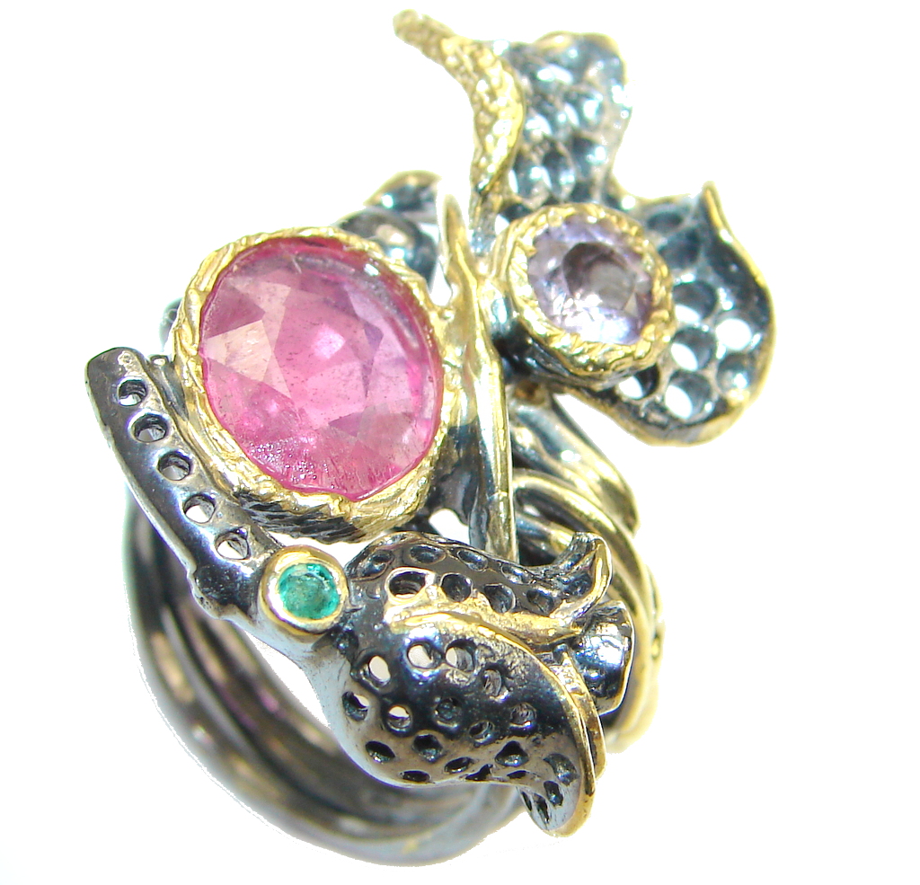 Gorgeous Design! Genuine Ruby Rhodium Plated, Gold Plated Sterling Silver Ring s. 10
