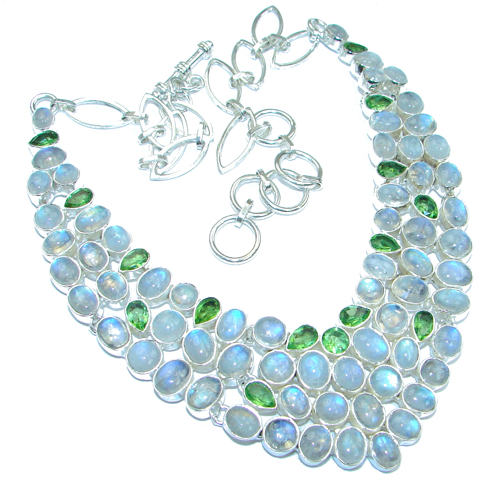 Love Declared White Fire Moonstone & Peridot Sterling Silver necklace
