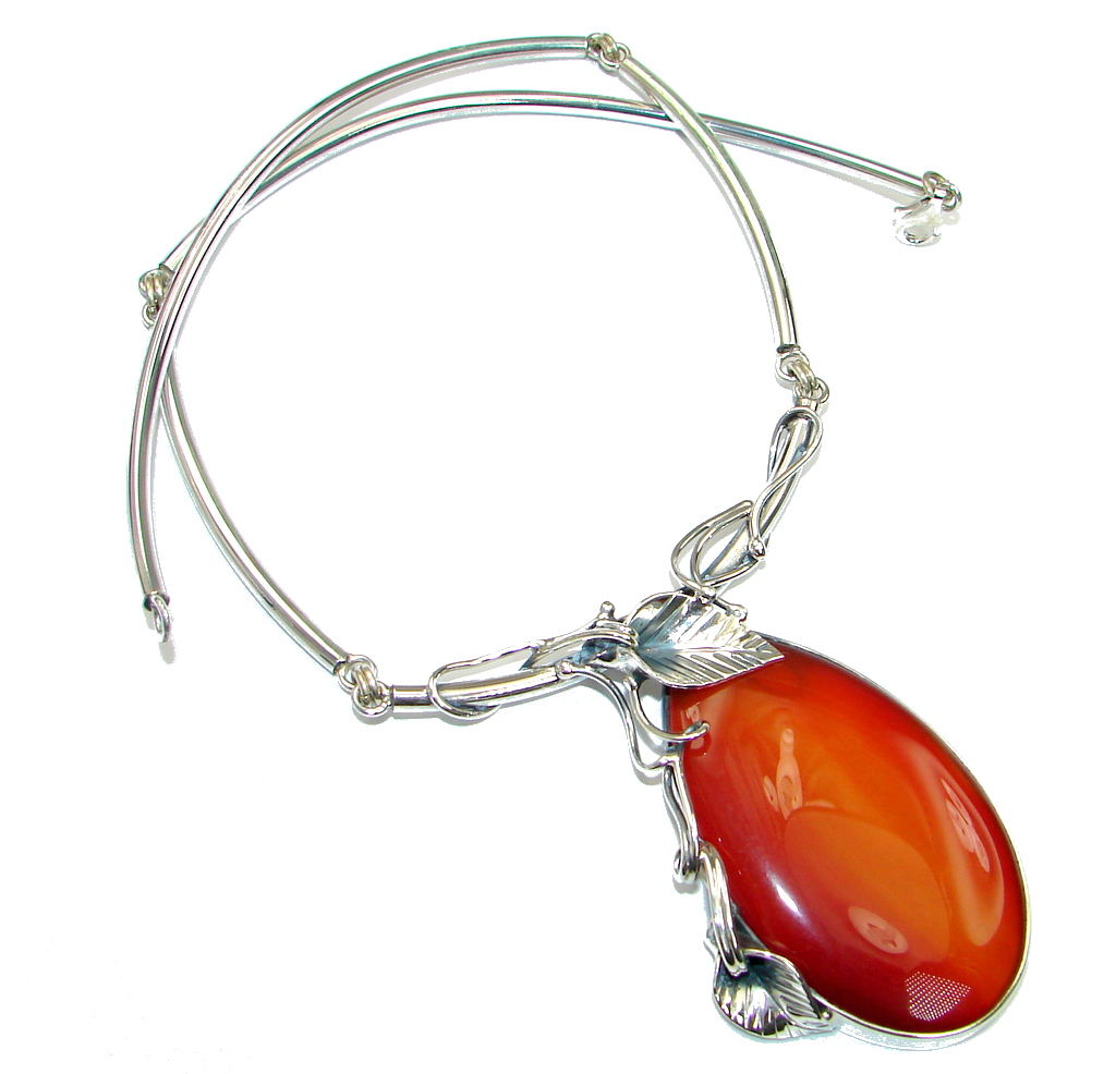 Secret Beauty! Orange Botswana Agate Sterling Silver necklace