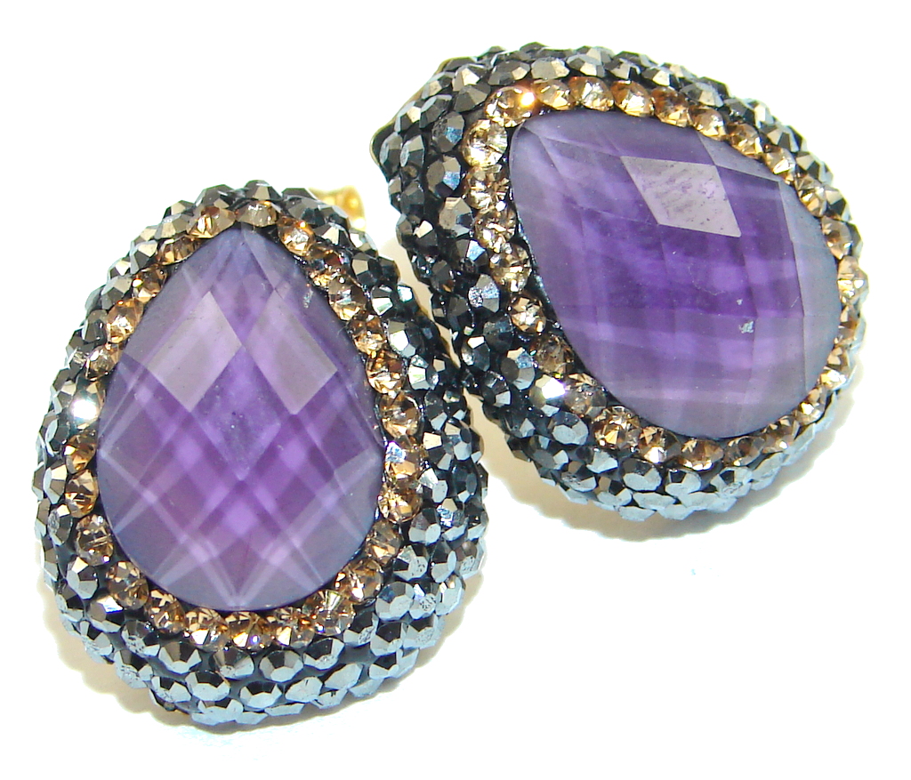 Amazing! Purple Amethyst & Citrine Sterling Silver earrings