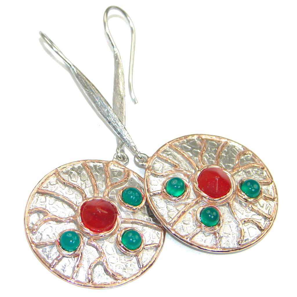 Big! Halo Of Beauty! Orange Carnelian , Rose Gold Plated Sterling Silver earrings