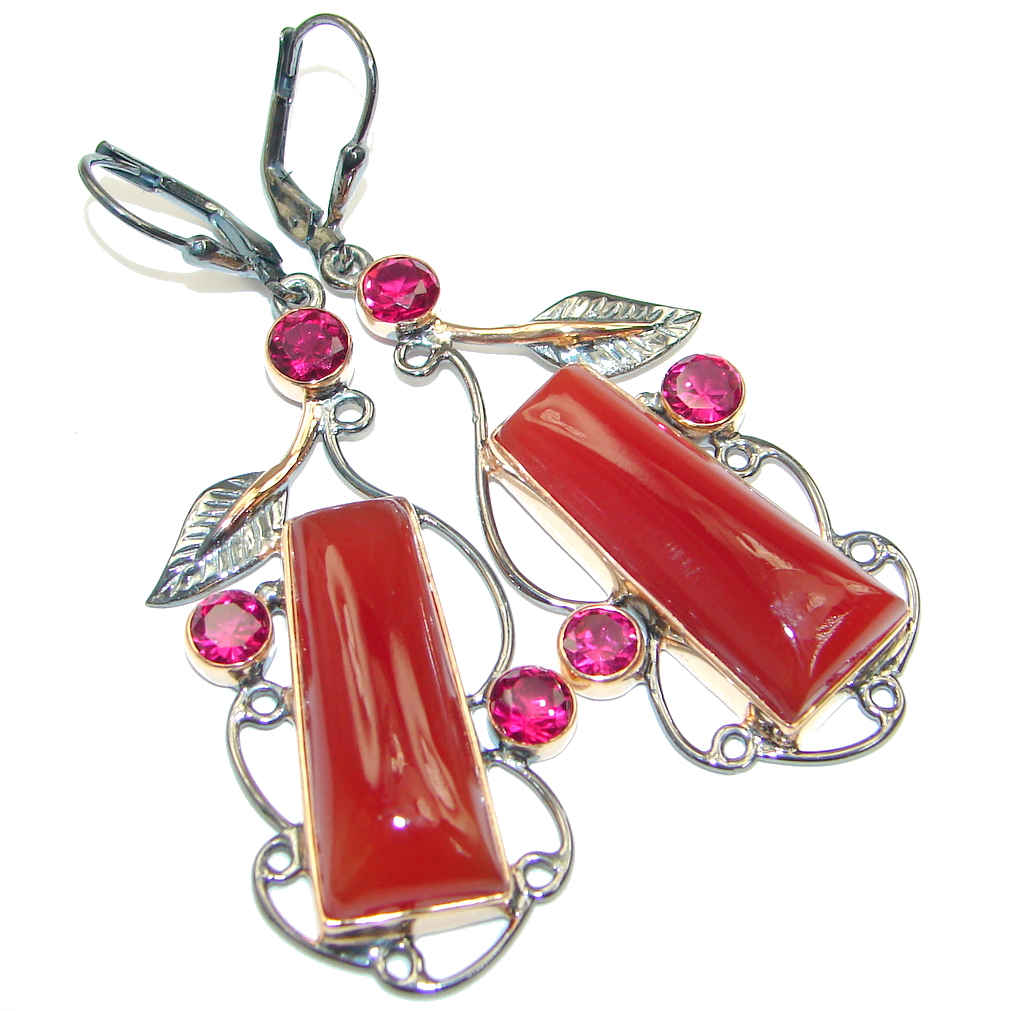 Big! Love Declared Orange Carnelian , Rose Gold Plated, Rhodium Plated Sterling Silver earrings