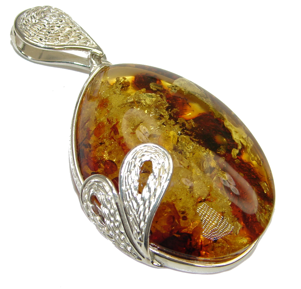 Natural Baltic Polish Amber Sterling Silver Pendant