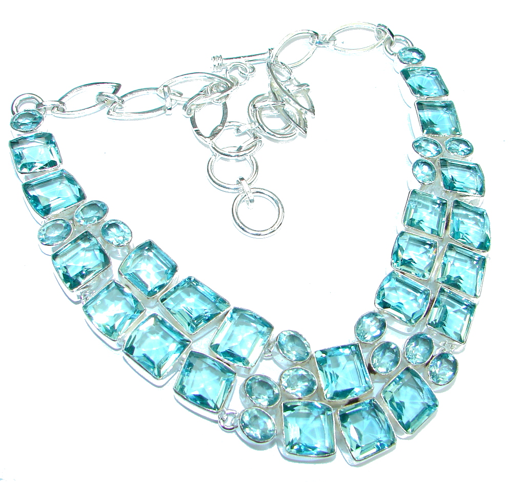 Awesome Beauty! Created Blue Topaz Sterling Silver necklace