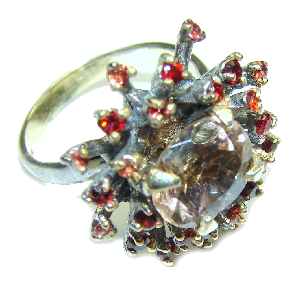 Posh Orange Sapphire Smoky Topaz Sterling Silver ring s. 7