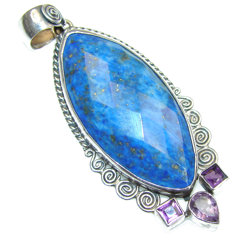 Amazing Blue Lapis Lazuli & Amethyst Sterling Silver Pendant