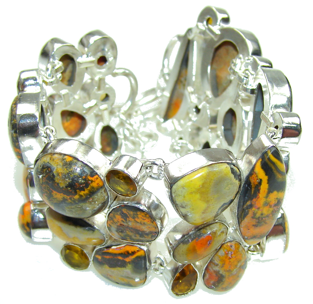 Aura Of Beauty! Yellow Bumble Bee Jasper Sterling Silver Bracelet