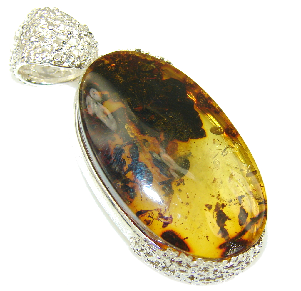 Natural Cognac Baltic Polish Amber Sterling Silver Pendant