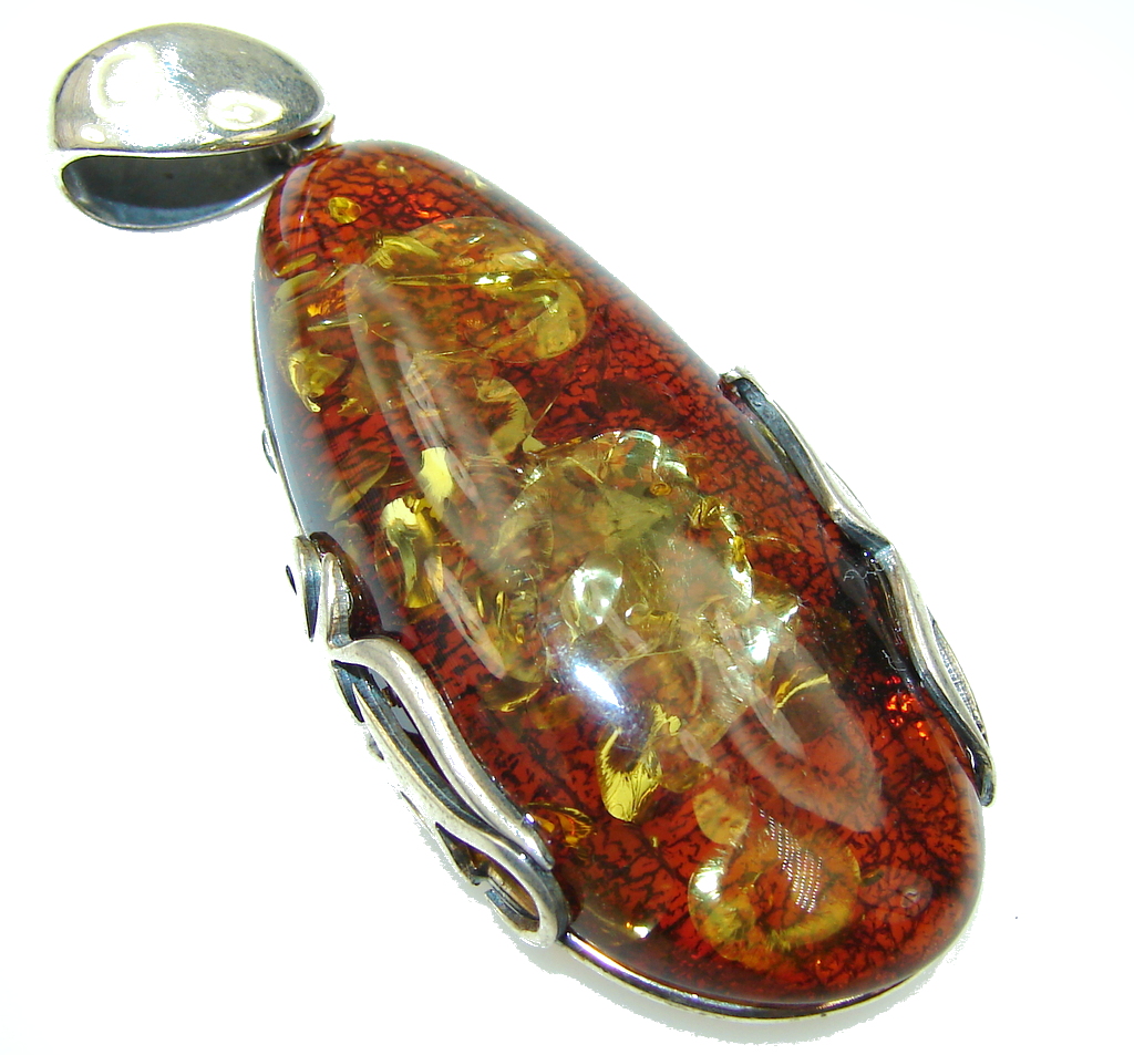 Natural Baltic Polish Amber Sterling Silver Pendant