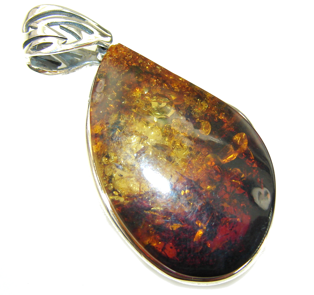 Top Quality Natural Baltic Polish Amber Sterling Silver Pendant