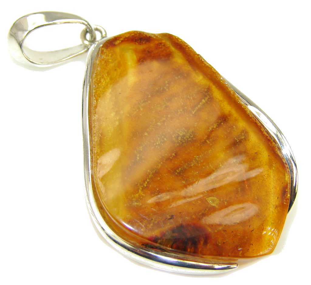 Big! Just Perfect Baltic Polish Amber Sterling Silver Pendant