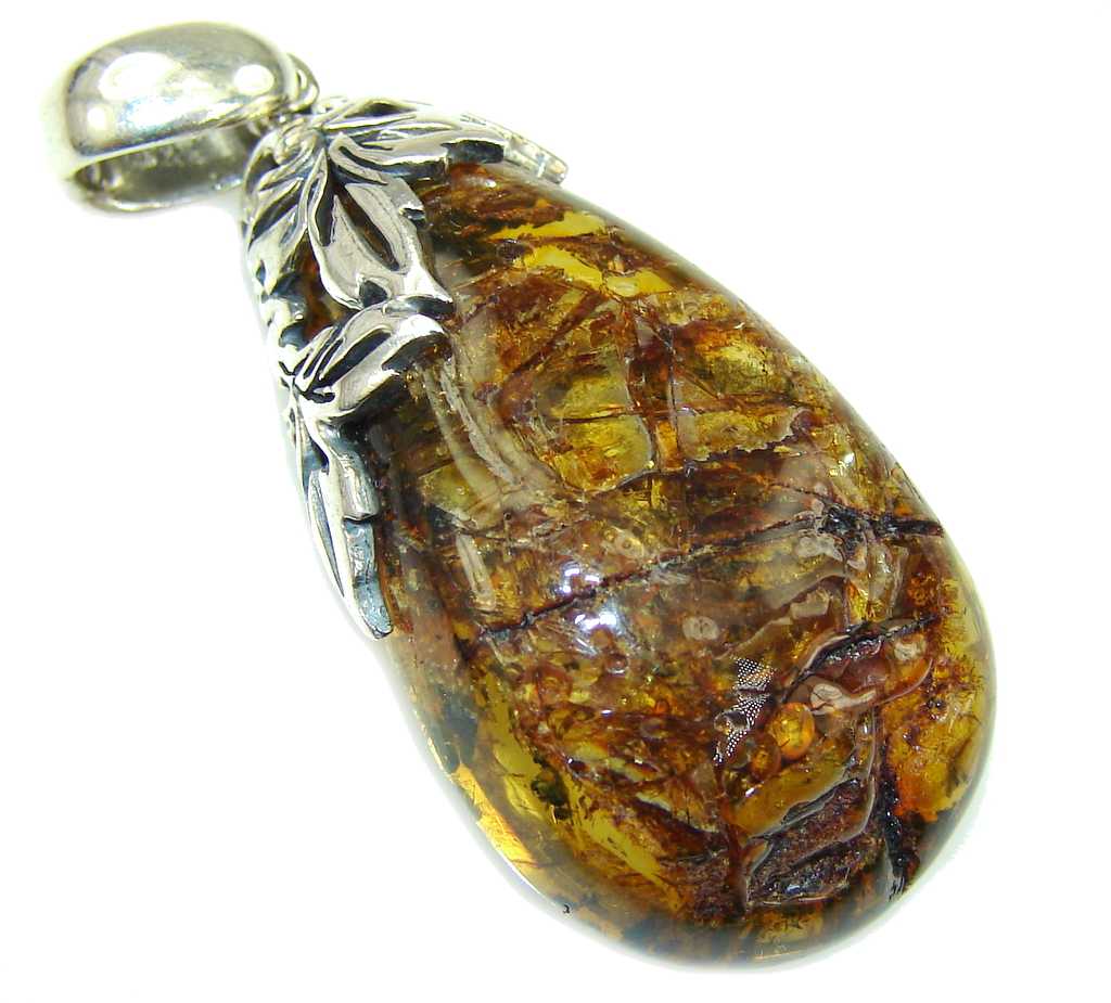 Natural Rough Baltic Polish Amber Sterling Silver Pendant