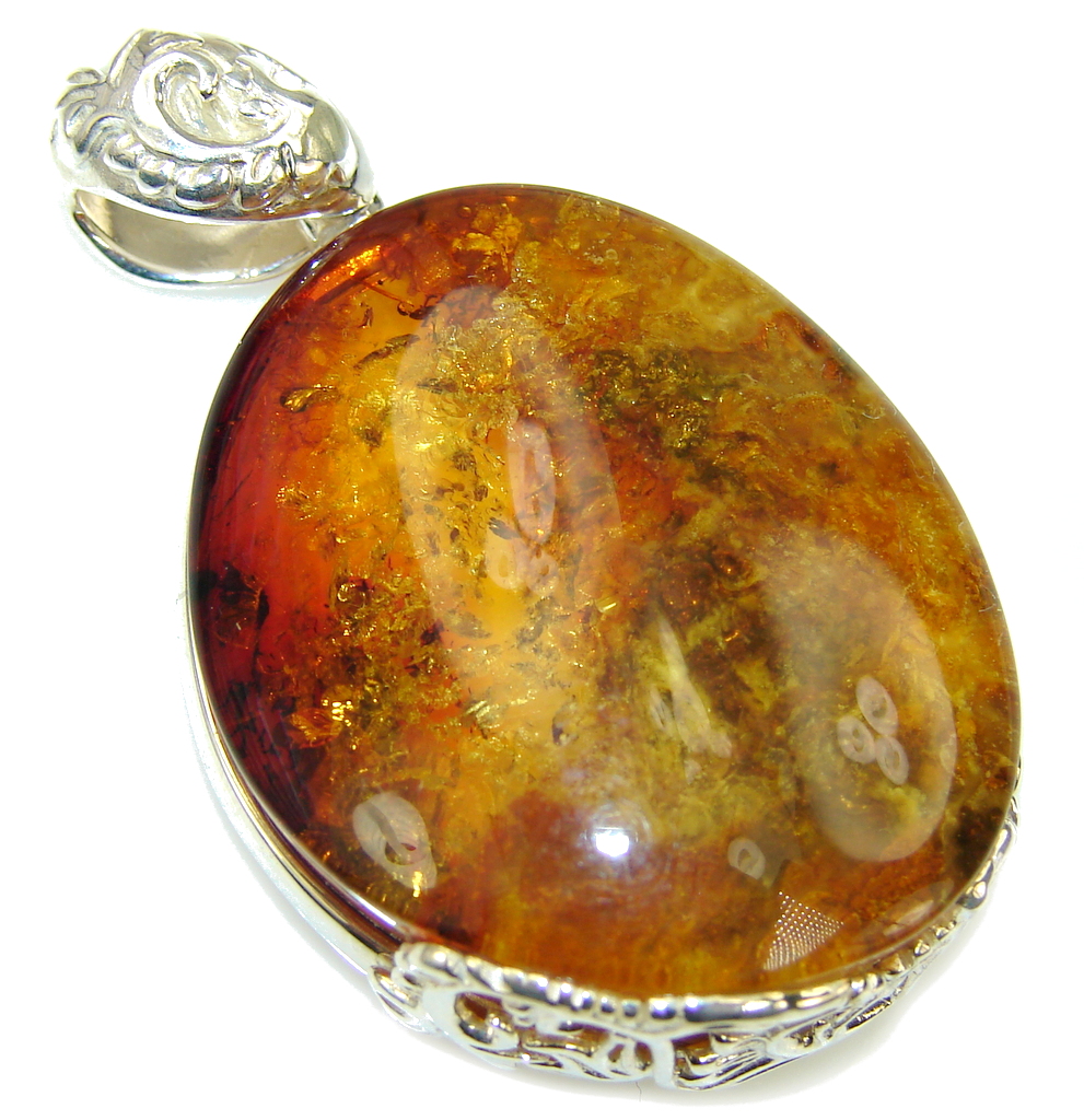 Natural AAA Baltic Polish Amber Sterling Silver Pendant