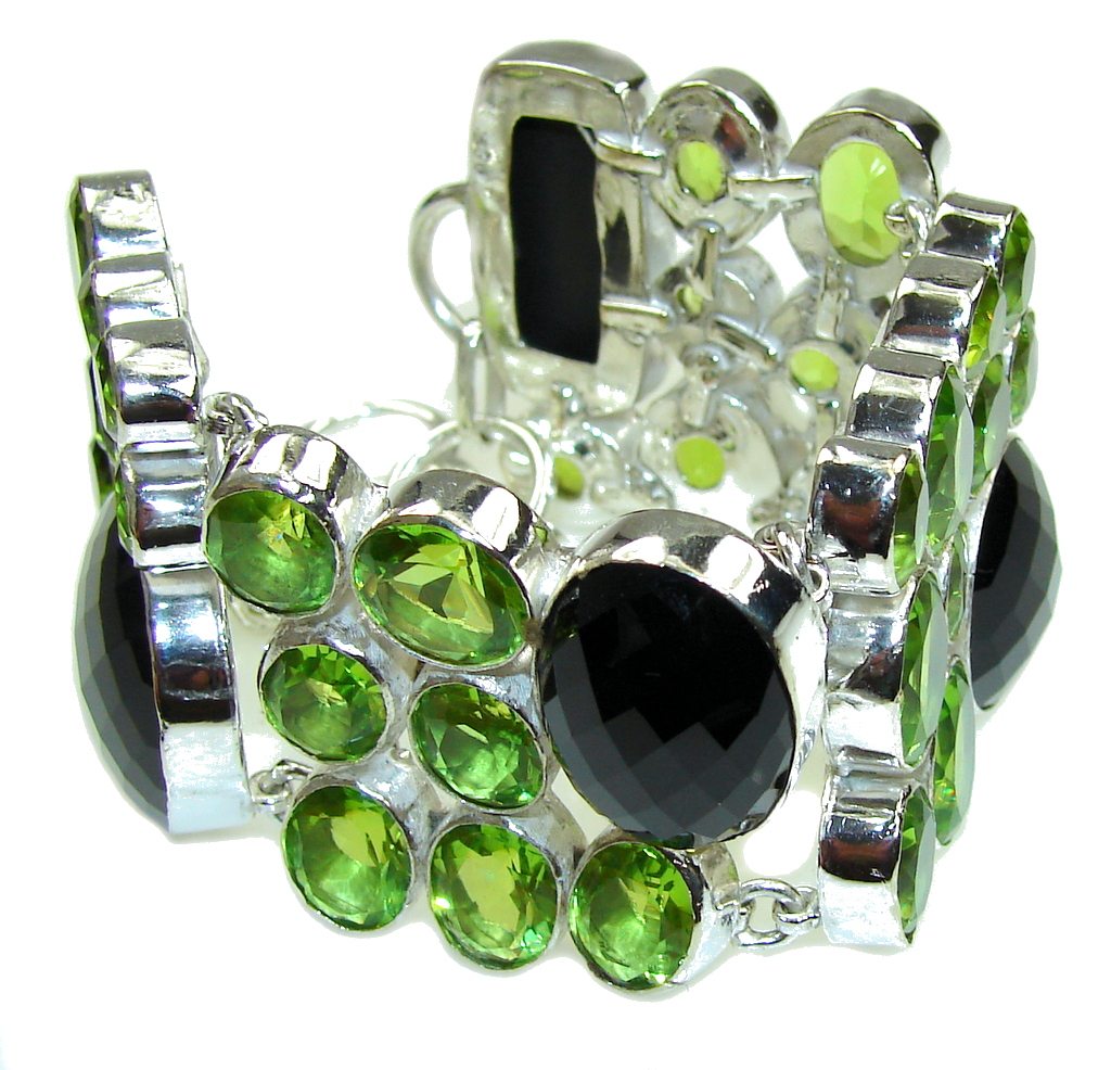 Amazing! Created Black Onyx Created Peridot Sterling Silver Bracelet