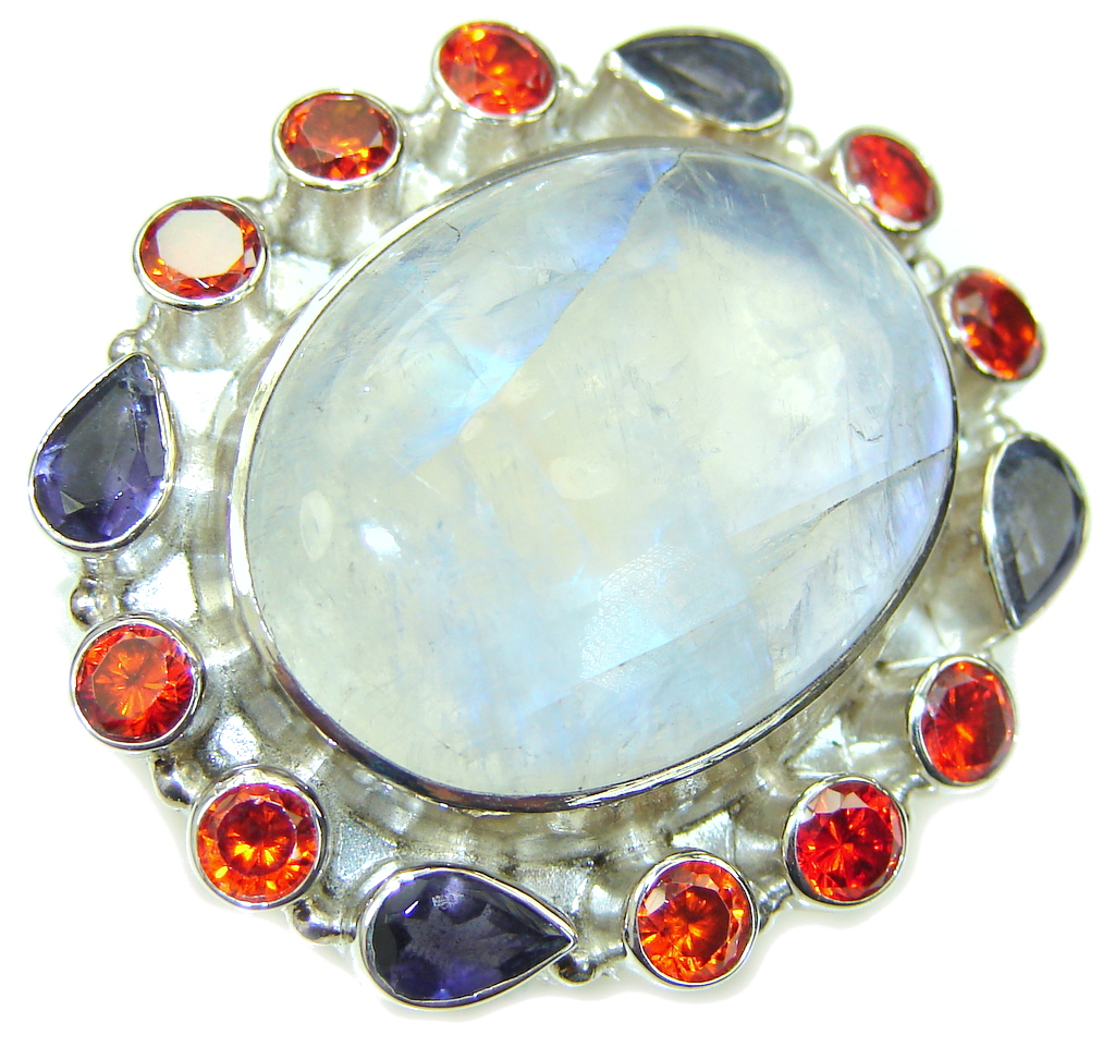Big! Natural Beauty! White Moonstone Sterling Silver ring s. 12