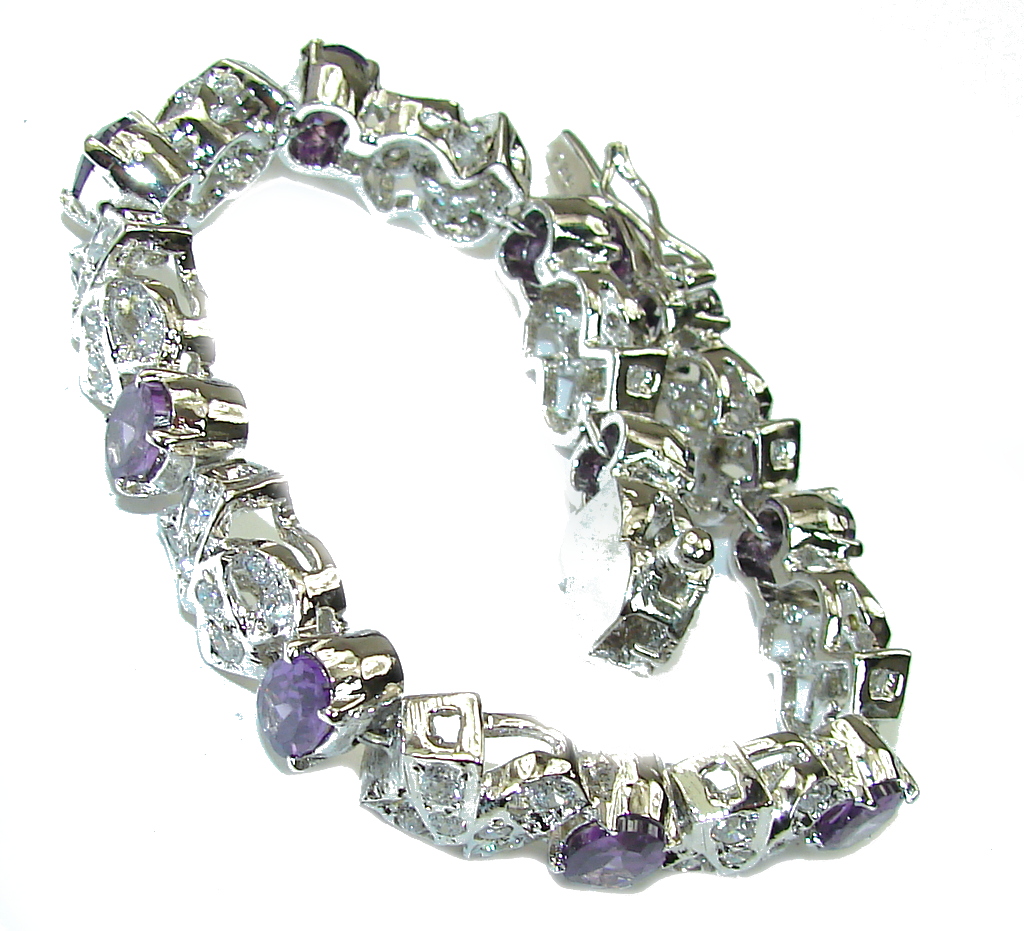Beautiful! AAA Purple Amethyst & White Topaz Sterling Silver Bracelet