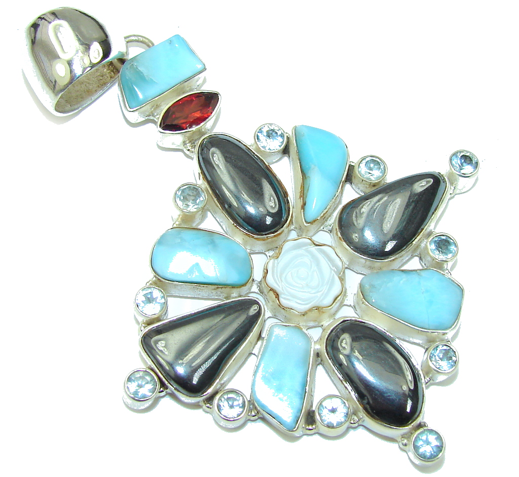Giant!! Magnificent Flower Hematite sterling Silver Pendant