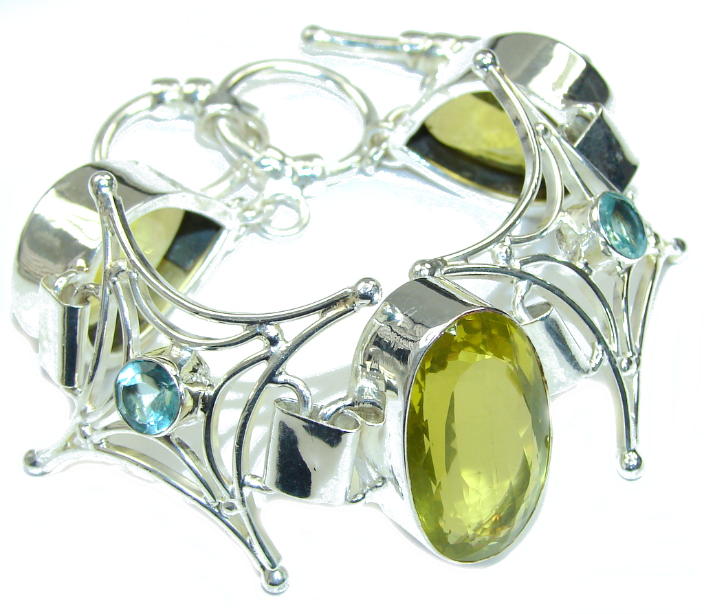 Amazing Yellow Citrine Quartz Sterling Silver Bracelet