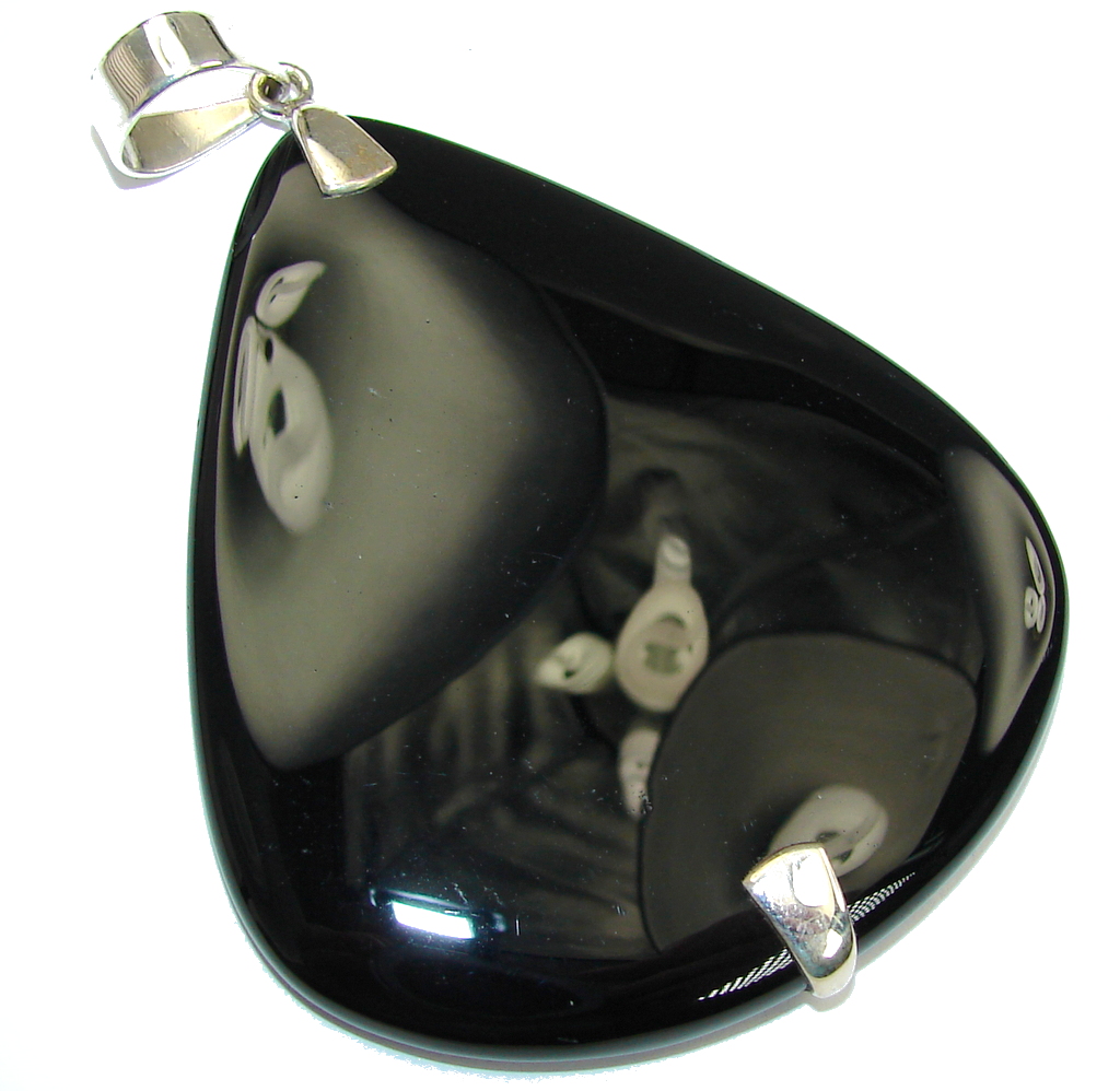 Big! Perfect AAA Black Onyx Sterling Silver Pendant