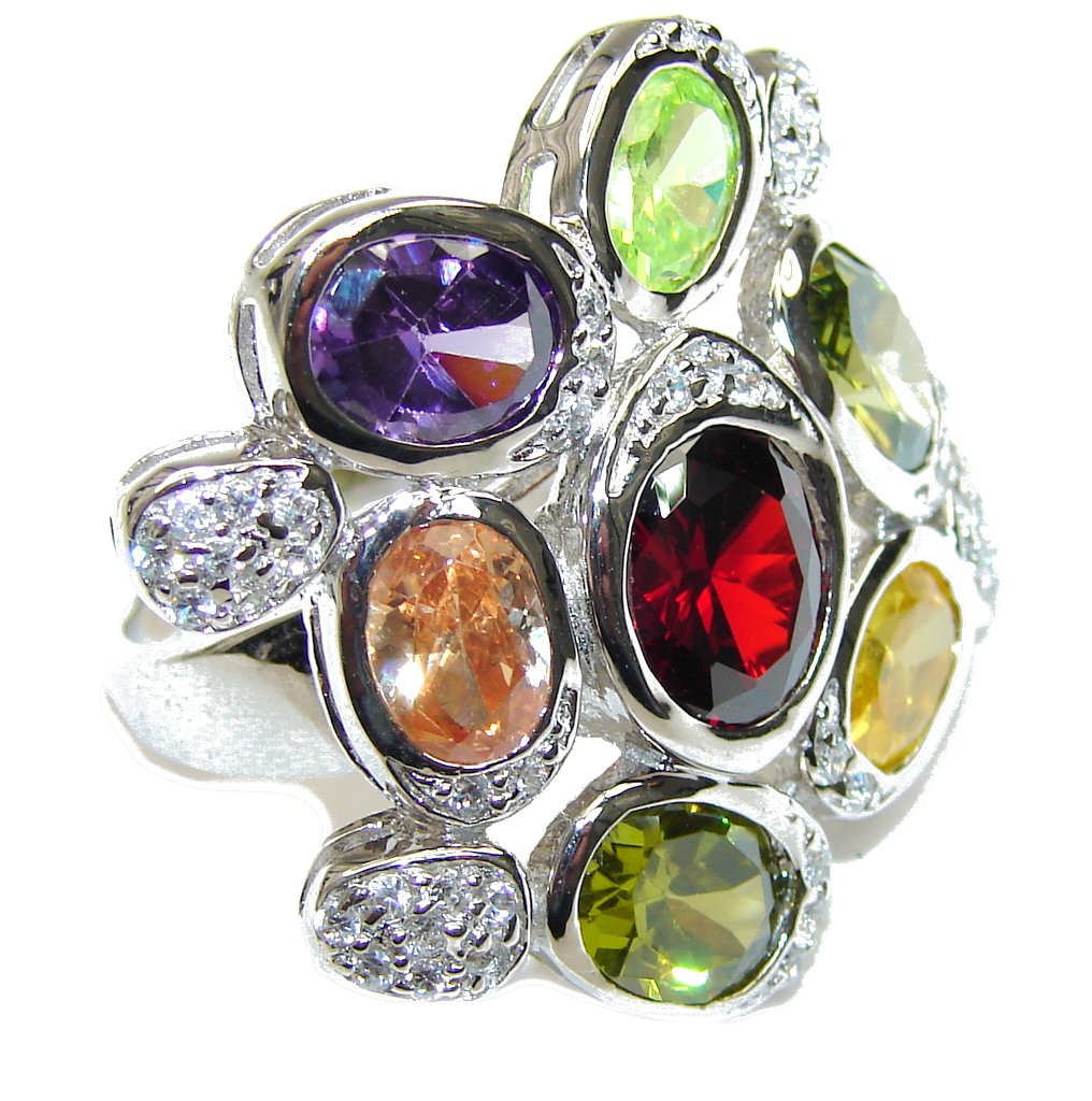 Aura Of Beauty! Multicolor Quartz & White Topaz Sterling Silver Ring s. 7