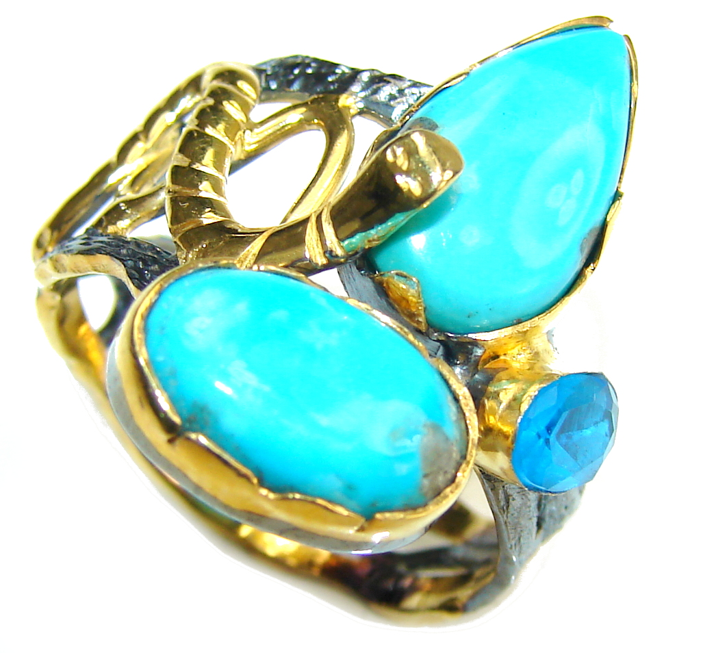 Sleeping Beauty! AAA Blue Turquoise & Blue Topaz, Gold Plated, Rhodium Plated Sterling Silver ring s. 9