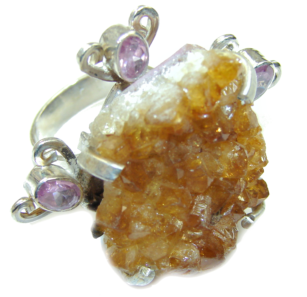 Big! Classy Rough Citrine Sterling Silver ring s. 8
