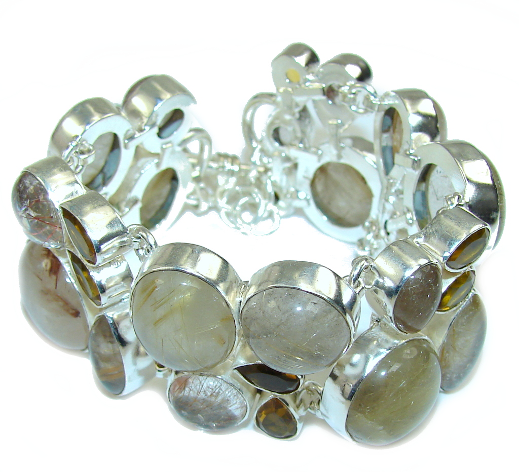 Fancy Quality! Golden Rutilated Quartz & Citrine Sterling Silver Bracelet